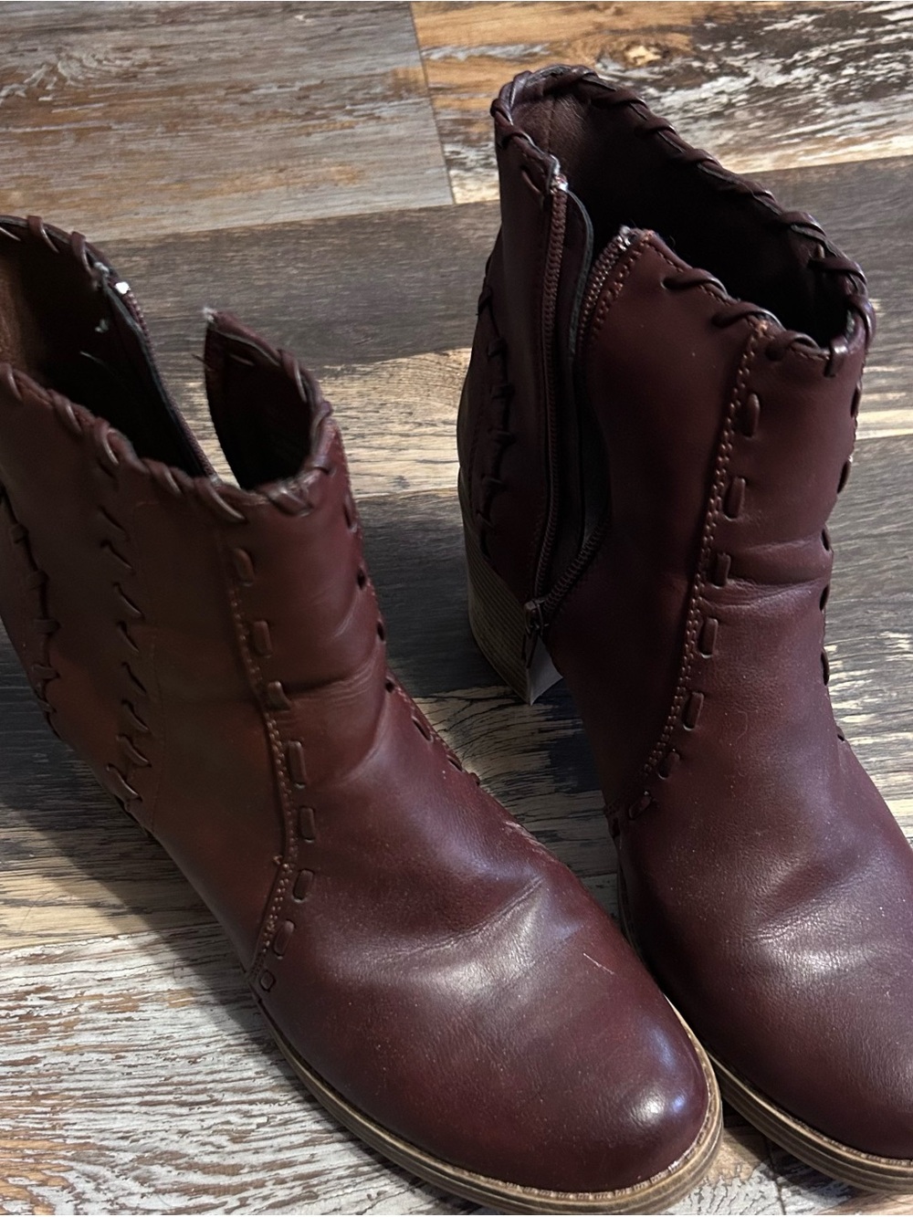 Maurices Burgundy Ankle Booties with Decorative Stitching